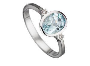 4061861188036 - Diamantring JOBO Ring mit Aquamarin und 2 Diamanten Fingerringe Gr 50 SI = kleine Einschlüsse Weißgold 585-Diamanten weiß (weißgold 585) Damen Diamantringe 585 Weißgold