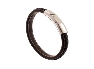 4061861191654 - Armband JOBO Armbänder Gr Edelstahl-Leder silberfarben (edelstahlfarben) Damen aus Leder braun mit Edelstahl 22 cm