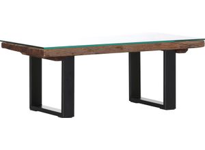 4061915001151 - Couchtisch Magic braun (braun schwarz braun) H44cm T60cm Tische aus recyceltem Altholz mit Glasplatte Beistelltisch in Vintage Optik