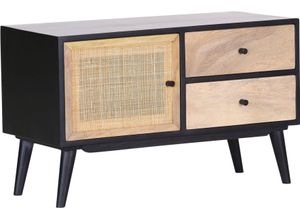 4061915119740 - Lowboard Linus Sideboards Gr B H T 90 cm x 55 cm x 42 cm 2 St schwarz (natur schwarz) Kommode mit Rattangeflecht