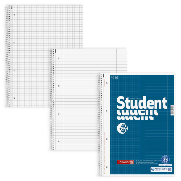 4061947034196 - Collegeblock 10-6781701 Student DUO Lineatur 27 + Lineatur 28   liniert+kariert mit Rand innen außen A4 70g blau 80 Blatt 4