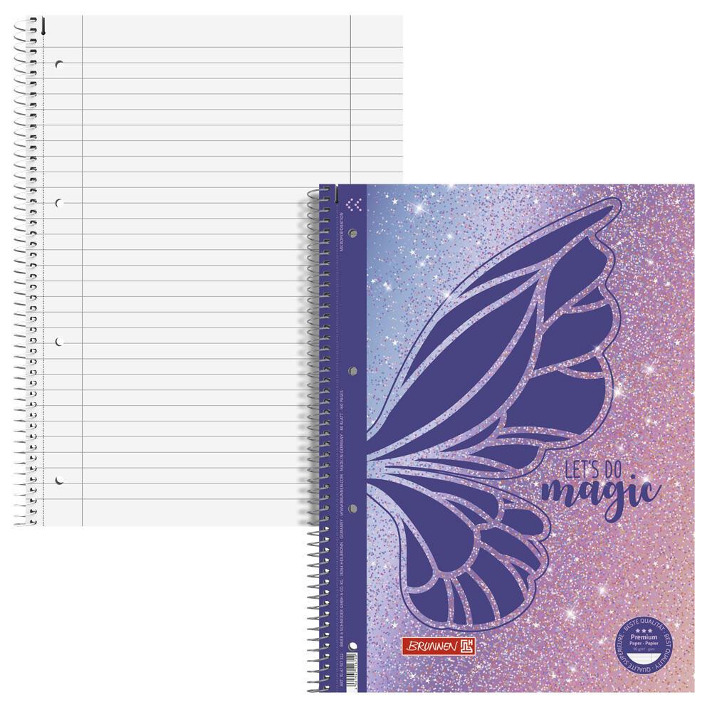 4061947116700 - Collegeblock 10-67927322 Magic Butterfly Schmetterling Lineatur 27   liniert mit Rand innen außen A4 90g violett 80 Blatt 