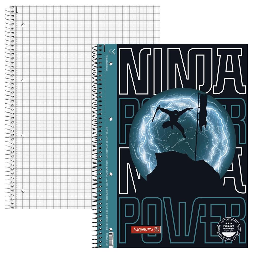 4061947116724 - Collegeblock 10-67928321 Ninja Power Ninja Lineatur 28   kariert mit Rand innen außen A4 90g schwarz 80 Blatt 406194711672