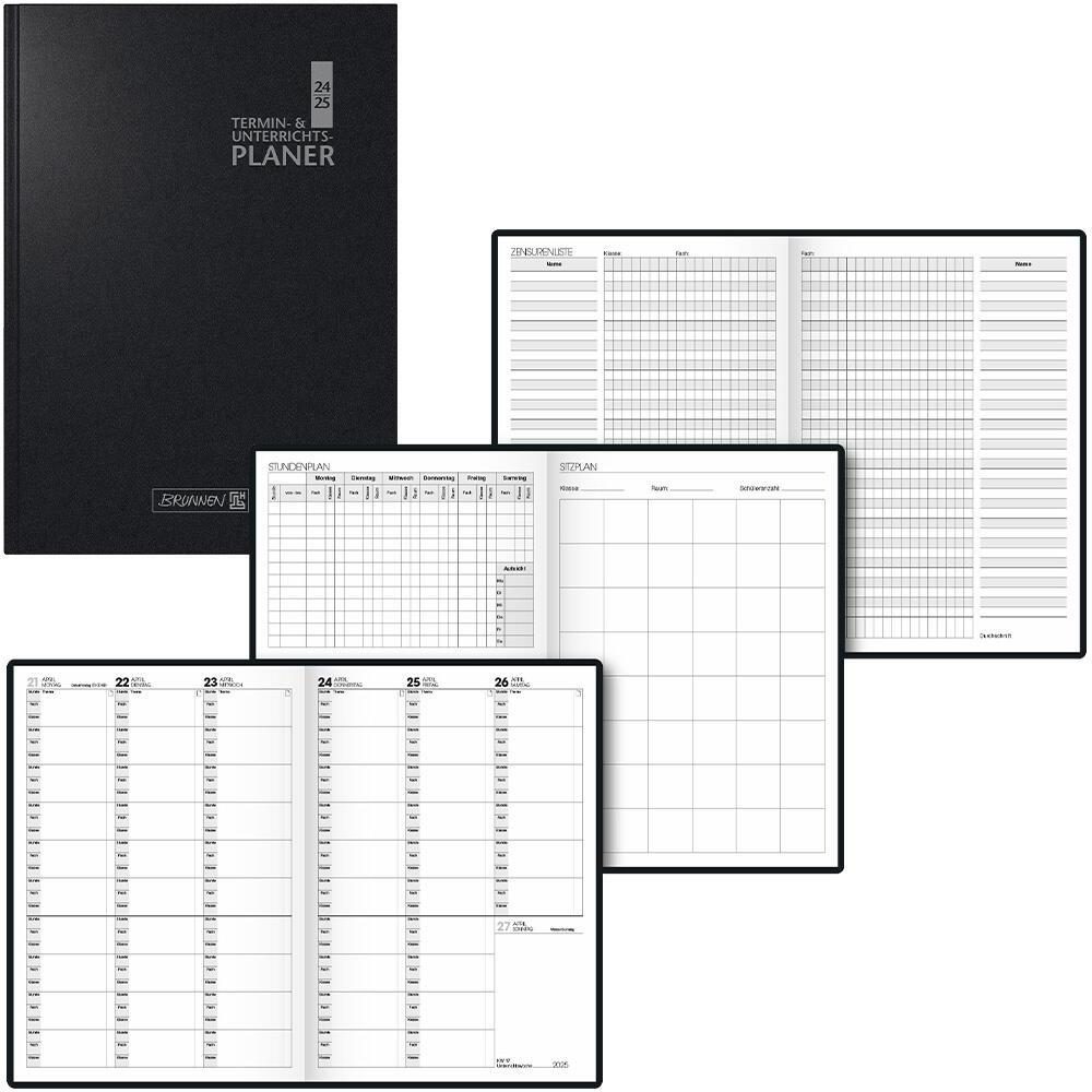 4061947120011 - Lehrerkalender 1075960905 Termin- und Unterrichtsplaner schwarz 1 Woche   2 Seiten 17x24cm (A5) August 2024 bis Juli 2025 4