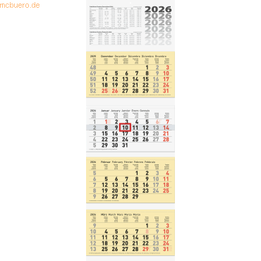 4061947142174 - BRUNNEN 1070214106 | 4-Monatskalender 2026 | chamois 320×940 mm