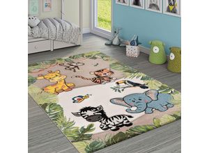 4061981002168 - Kinderteppich Kinderzimmer Dschungel Tiere Giraffe Löwe Affe Zebra Beige Creme 120x170 cm - Paco Home