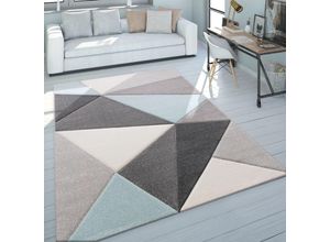 4061981004131 - Paco Home Designer Teppich Moderner Konturenschnitt Trendige Dreiecke Pastell Grau Türkis 120x170 cm