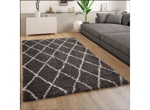 4061981031731 - Teppich Grau Wohnzimmer Weich Kuschelig Rauten Muster Shaggy Flokati Hochflor 80x150 cm - Paco Home