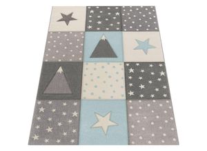 4061981032639 - Kinderteppich Teppich Kinderzimmer Pastell Kariert Punkte Mond Sterne Weiß Grau Blau 80x150 cm - Paco Home