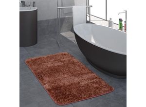 4061981037894 - Moderner Hochflor Badezimmer Teppich Einfarbig Badematte Rutschfest In Braun ø 80 cm Rund - Paco Home