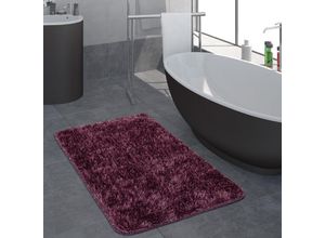 4061981037993 - Moderner Hochflor Badezimmer Teppich Einfarbig Badematte Rutschfest In Dunkellila 60x100 cm - Paco Home