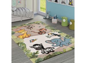 4061981041600 - Kinderteppich Kinderzimmer Dschungel Tiere Giraffe Löwe Affe Zebra Beige Creme 140x200 cm - Paco Home