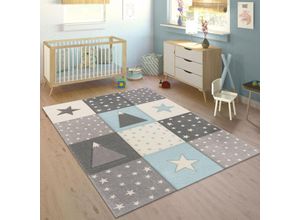 4061981041631 - Kinderteppich Teppich Kinderzimmer Pastell Kariert Punkte Mond Sterne Weiß Grau Blau ø 120 cm Rund - Paco Home