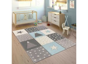 4061981041648 - Kinderteppich Teppich Kinderzimmer Pastell Kariert Punkte Mond Sterne Weiß Grau Blau 133 cm Quadrat - Paco Home