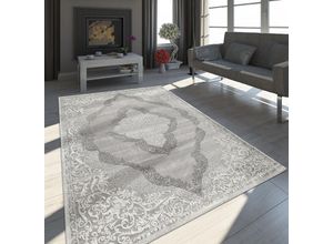 4061981042386 - Teppich Wohnzimmer Kurzflor Vintage Ornamente Orient Muster Grau Weiß 120x170 cm - Paco Home