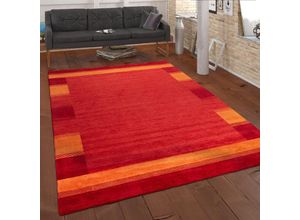 4061981043345 - Wollteppich Gabbeh 310 Teppiche Gr B L 160 cm x 230 cm 14 mm 1 St orange (terrakotta) Esszimmerteppiche Kurzflor handgewebt reine Wolle Gabbeh-Stil mit Bordüre