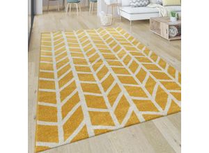 4061981047336 - Teppich Wohnzimmer Muster Geometrisch Modern Kurzflor Streifen In Gelb Weiß 80x150 cm - Paco Home