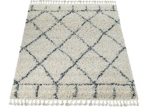 4061981047848 - Hochflor-Teppich Nador 755 Teppiche Gr B L 160 cm x 230 cm 54 mm 1 St beige (creme) Fransenteppich Esszimmerteppiche weicher Shaggy mit Rauten Design und Fransen