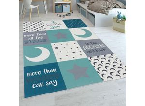 4061981048531 - Kinderteppich Kinderzimmer Jungen Herzen Sterne Mond Spruch Blau Grau 120x160 cm - Paco Home