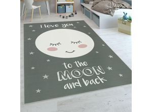 4061981048593 - Kinderteppich Kinderzimmer Mädchen Sterne Niedlicher Mond Spruch Grau 120x160 cm - Paco Home