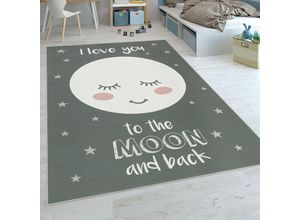 4061981048609 - Kinderteppich Kinderzimmer Mädchen Sterne Niedlicher Mond Spruch Grau 140x200 cm - Paco Home