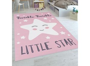 4061981048838 - Kinderteppich Kinderzimmer Mädchen Niedlicher Stern Spruch Rosa Weiss 120x160 cm - Paco Home