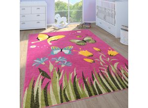 4061981049798 - Kinderteppich Kinderzimmer Spielteppich Kurzflor Schmetterlinge Blumen In Pink 120x170 cm - Paco Home