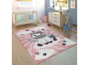 4061981051814 - Kinderteppich Kinderzimmer Mädchen Modern Einhorn Auf Wolken In Rosa Lila 120x170 cm - Paco Home