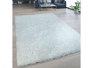 4061981055218 - Hochflor Wohnzimmer Teppich Waschbar Shaggy Flokati Optik Einfarbig Creme Weiß 200x280 cm - Paco Home