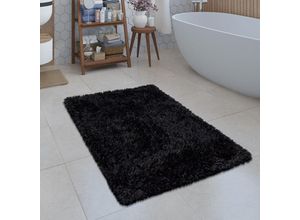 4061981055522 - Moderne Badematte Badezimmer Teppich Shaggy Kuschelig Weich Einfarbig Schwarz ø 80 cm Rund - Paco Home