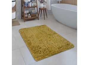 4061981055867 - Moderne Badematte Badezimmer Teppich Shaggy Kuschelig Weich Einfarbig Gelb 60x100 cm - Paco Home