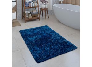 4061981055904 - Paco Home Moderne Badematte Badezimmer Teppich Shaggy Kuschelig Weich Einfarbig Blau 40x55 cm