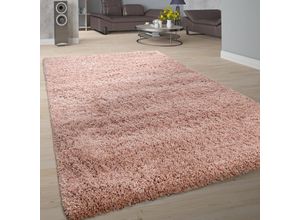 4061981056468 - Teppich Wohnzimmer Soft Shaggy Hochflor Modern Flauschig Einfarbig In Rosa 200x290 cm - Paco Home