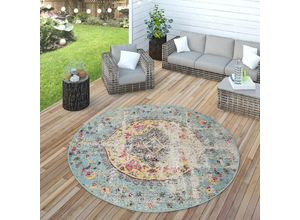 4061981061134 - Paco Home - In- & Outdoor Teppich Modern Orient Print Terrassen Teppich Türkis ø 160 cm Rund