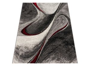 4061981061547 - Moderner Kurzflor Teppich Wohnzimmer Meliert Abstraktes Design Grau Rot Schwarz 80x150 cm - Paco Home