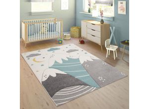 4061981062537 - Teppich Kinderzimmer Kinderteppich Spielteppich Pastell 3D Berge Wolken Sterne 120x170 cm Creme - Paco Home