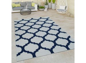 4061981062858 - Paco Home - Outdoor Indoor Teppich Weiß Blau 3D Optik Marokkanisches Design Flachgewebe 80x150 cm