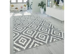 4061981066467 - Teppich Wohnzimmer Kurzflor Weich Ethno Boho Muster Modern Grau Weiß 120x170 cm - Paco Home