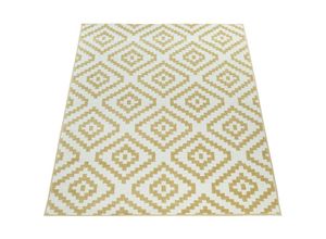 4061981066641 - Paco Home Kurzflor Wohnzimmer Teppich Pastell Geometrisches Ethno Muster Gelb Weiß 60x100 cm