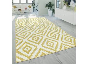 4061981066689 - Kurzflor Wohnzimmer Teppich Pastell Geometrisches Ethno Muster Gelb Weiß 160x220 cm - Paco Home