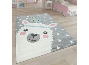 4061981067686 - Teppich Kinderzimmer Grau 3-D Motiv Alpaka Design Pastellfarben Weich Robust 120x170 cm - Paco Home