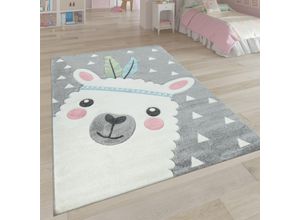 4061981067723 - Kinderteppich Ela 214 Teppiche Gr B L 200 cm x 290 cm 17 mm 1 St grau Kinder Kinderzimmerteppiche 3D-Design Motiv Lama Pastell-Farben Kinderzimmer