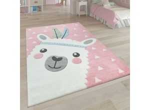 4061981067730 - Kinderteppich Rosa Kinderzimmer 3-D Design Alpaka Motiv Pastellfarben Robust 80x150 cm - Paco Home