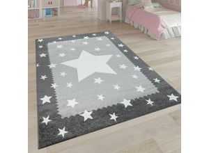 4061981067877 - Kinderteppich Grau Weiß Kinderzimmer 3-D Bordüre Sternen Design Weich Robust 80x150 cm - Paco Home