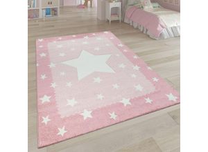 4061981067945 - Kinderteppich Kinderzimmer Rosa 3-D Sternen Design Bordüre Weich Robust Kurzflor 80x150 cm - Paco Home