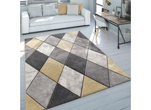 4061981069413 - Teppich Wohnzimmer Kurzflor Skandinavischer Stil Rauten Grau Gelb Modern 80x300 cm - Paco Home