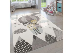 4061981069994 - Kinderzimmer Teppich Blau Grau Heißluftballon Wolken Tiere 3-D Design Pastell 133 cm Quadrat - Paco Home