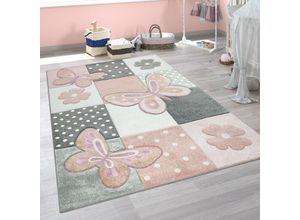 4061981070389 - Kinder Teppich Kinderzimmer Bunt Rosa Schmetterlinge Karo Muster Punkte Blumen 80x150 cm - Paco Home