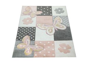 4061981070426 - Kinderteppich Cosmo 220 Teppiche Gr B L 140 cm x 200 cm 12 mm 1 St bunt (mehrfarbig) Kinder Kinderzimmerteppiche 3D-Design Patchwork Muster niedliches Motiv Schmetterlinge & Punkte