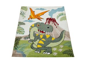 4061981070815 - Kinderzimmer Teppich Grün Dinosaurier Dschungel Vulkan 3-D Effekt Kurzflor 120x170 cm - Paco Home